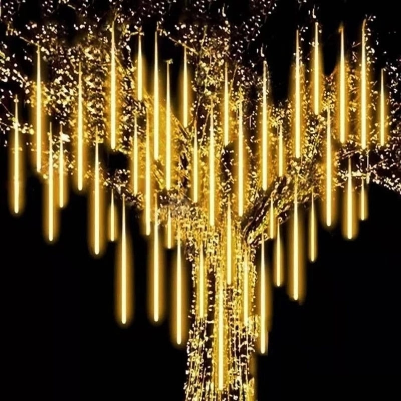LED Meteor Shower Rain Lights Waterproof Falling Raindrop Fairy String Christmas Holiday Party Patio Decor 30CM - Homevalley.co.uk