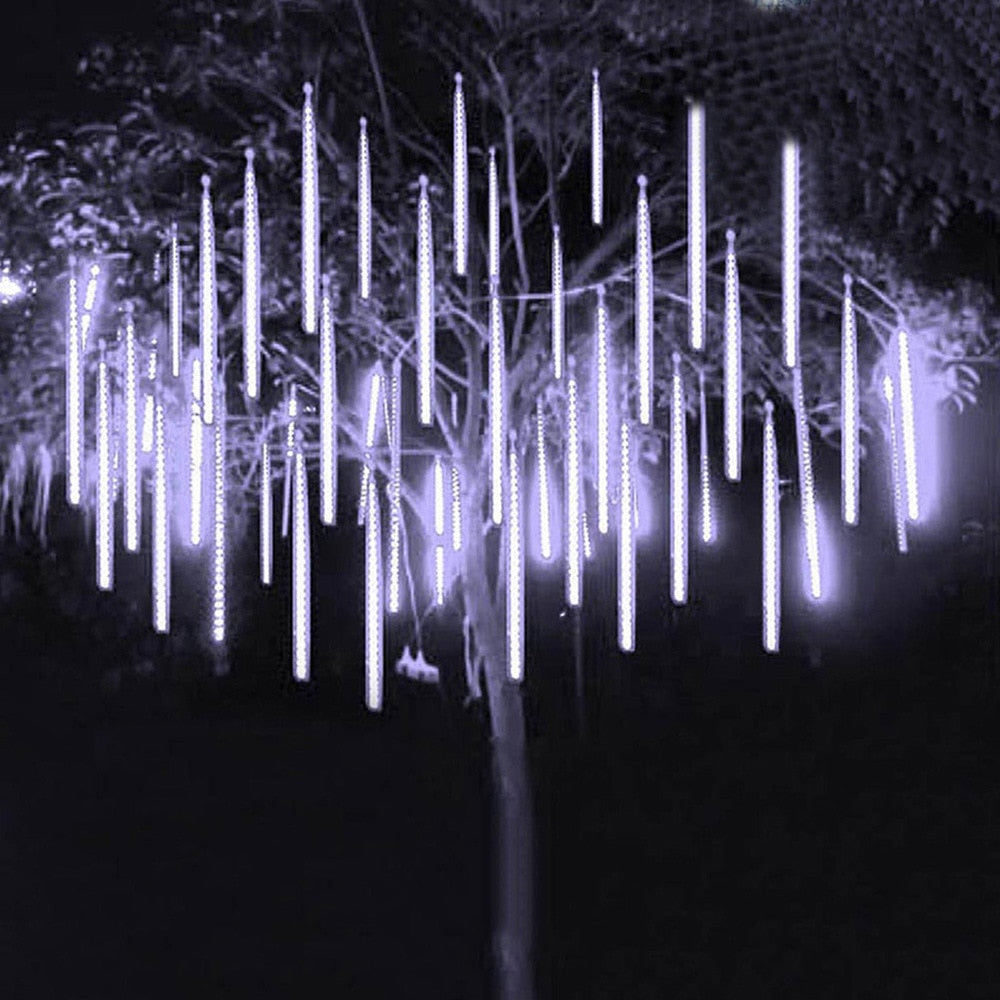 LED Meteor Shower Rain Lights Waterproof Falling Raindrop Fairy String Christmas Holiday Party Patio Decor 30CM - Homevalley.co.uk