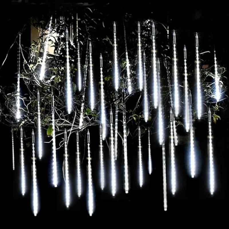 LED Meteor Shower Rain Lights Waterproof Falling Raindrop Fairy String Christmas Holiday Party Patio Decor 30CM - Homevalley.co.uk