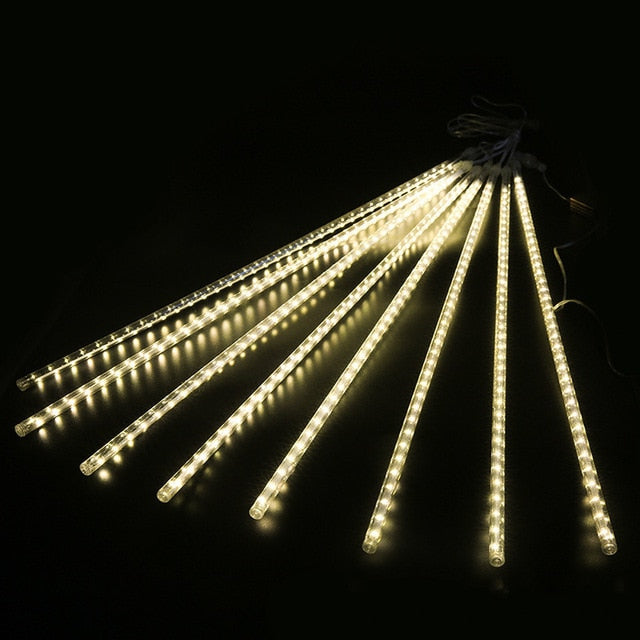 LED Meteor Shower Rain Lights Waterproof Falling Raindrop Fairy String Christmas Holiday Party Patio Decor 30CM - Homevalley.co.uk