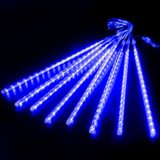 LED Meteor Shower Rain Lights Waterproof Falling Raindrop Fairy String Christmas Holiday Party Patio Decor 30CM - Homevalley.co.uk
