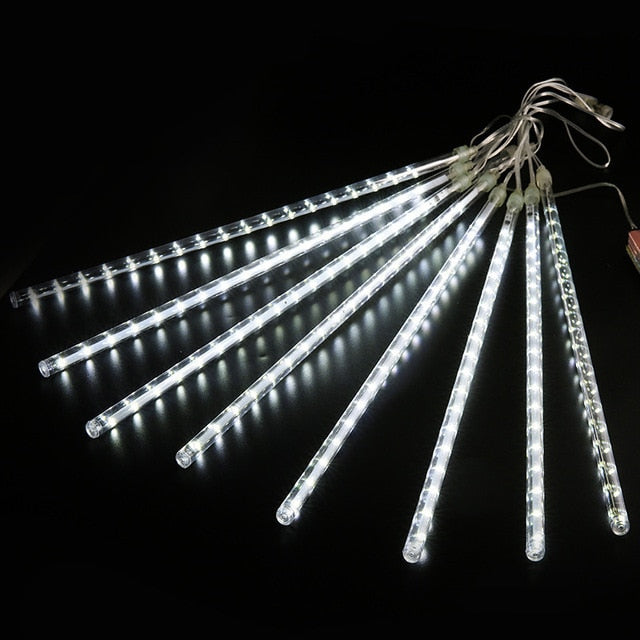 LED Meteor Shower Rain Lights Waterproof Falling Raindrop Fairy String Christmas Holiday Party Patio Decor 30CM - Homevalley.co.uk