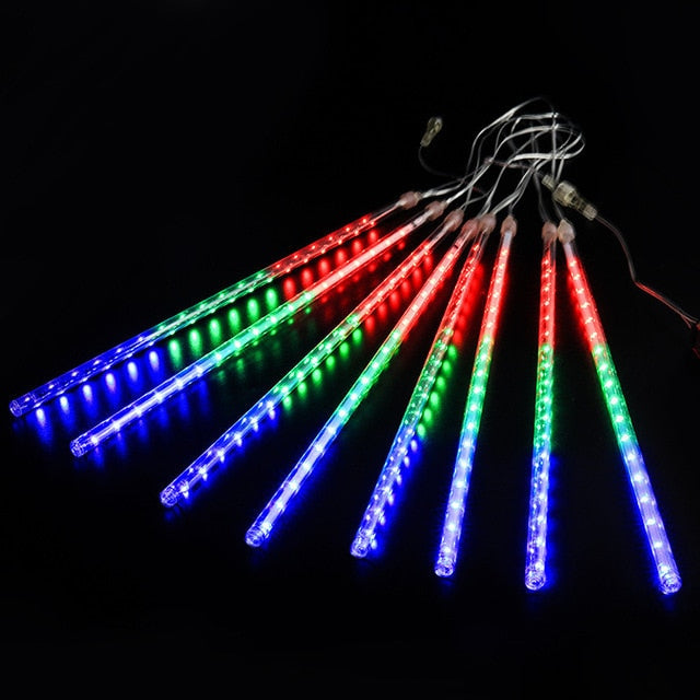 LED Meteor Shower Rain Lights Waterproof Falling Raindrop Fairy String Christmas Holiday Party Patio Decor 30CM - Homevalley.co.uk