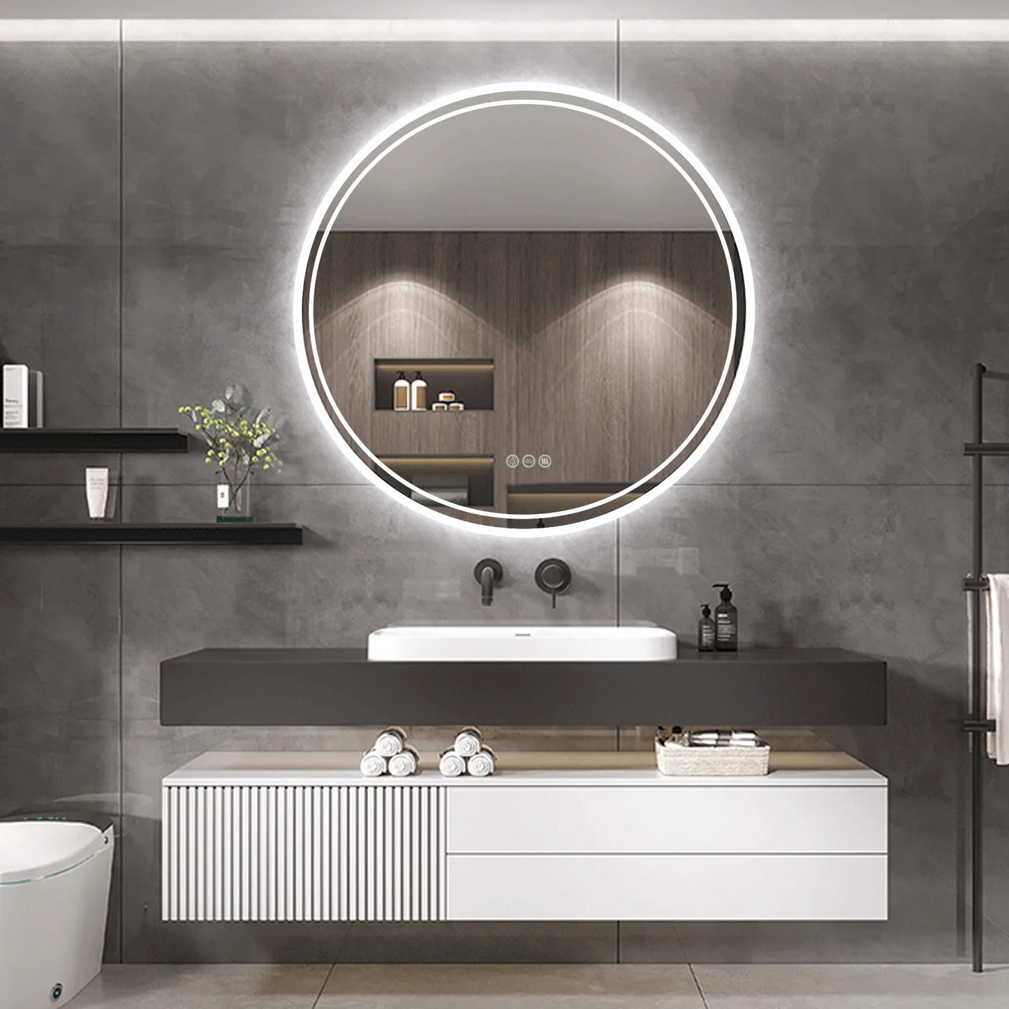 LED Round Anti - Fog Dimmable Bathroom Wall Mirror - Homevalley.co.uk