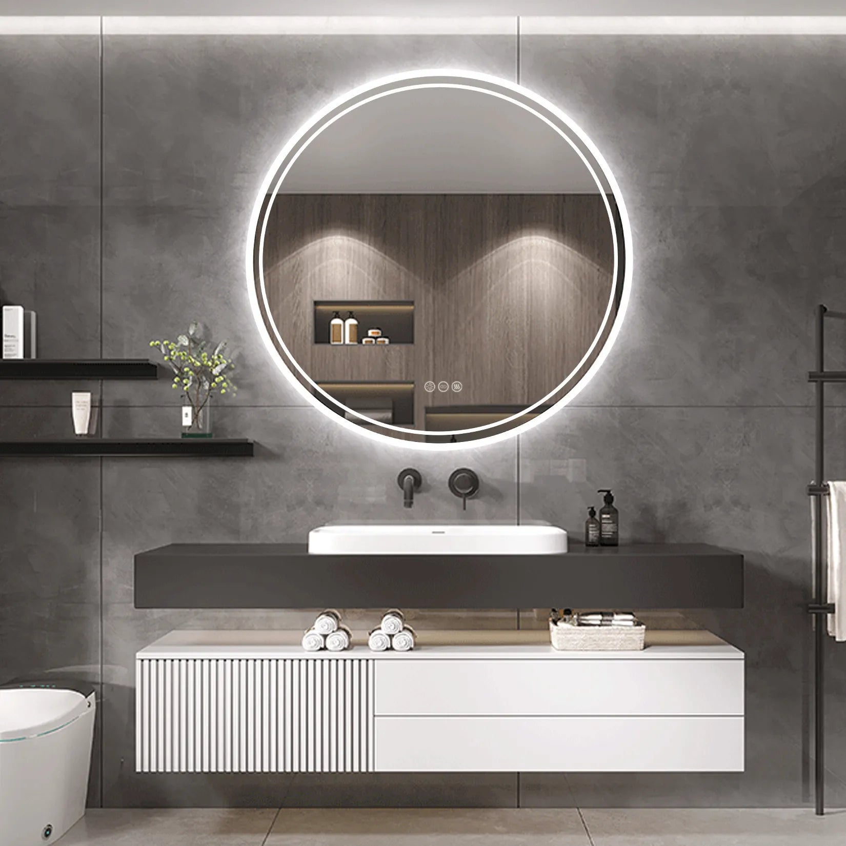 LED Round Anti - Fog Dimmable Bathroom Wall Mirror - Homevalley.co.uk