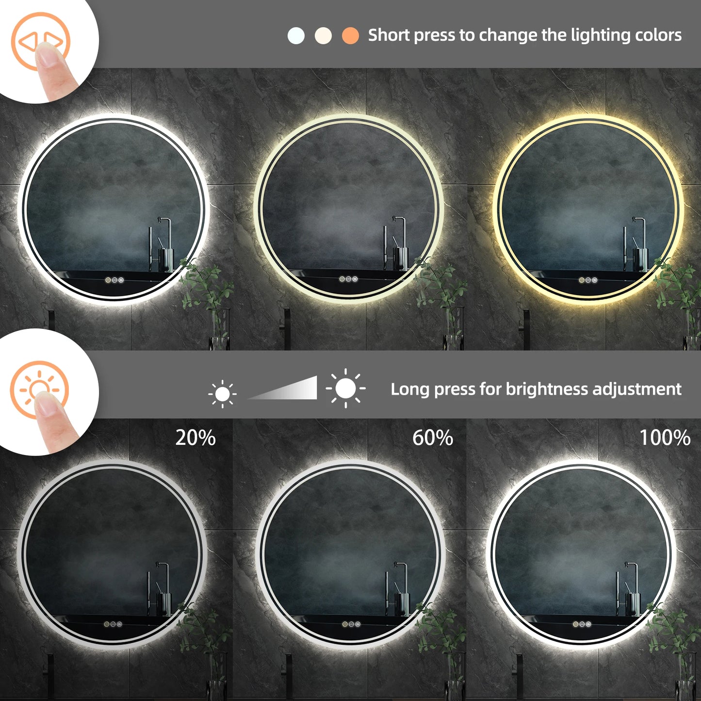 LED Round Anti - Fog Dimmable Bathroom Wall Mirror - Homevalley.co.uk