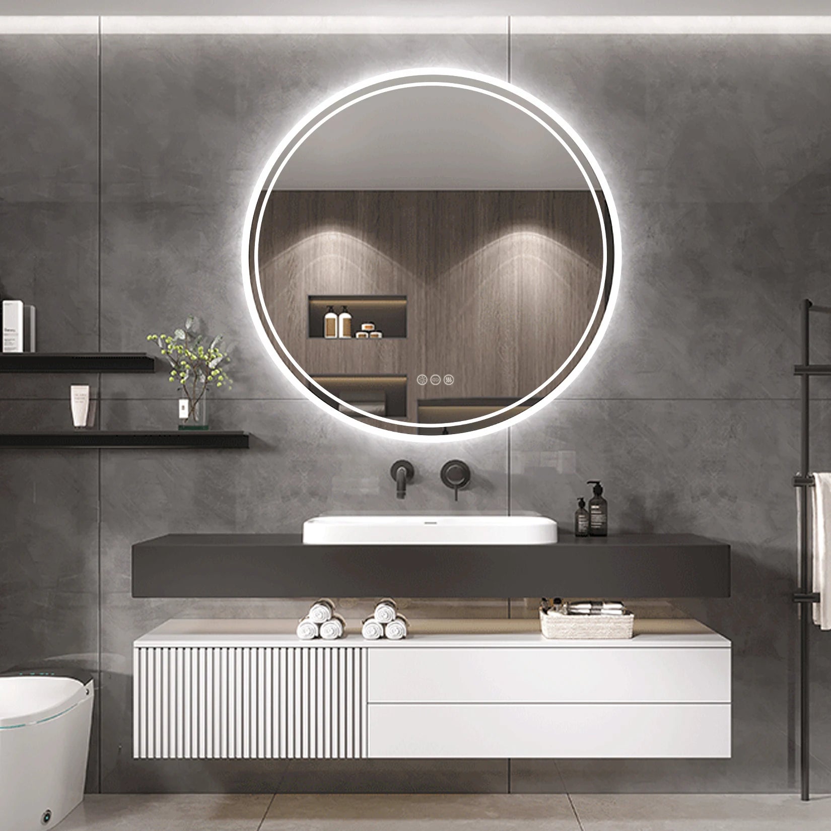 LED Round Anti - Fog Dimmable Bathroom Wall Mirror - Homevalley.co.uk