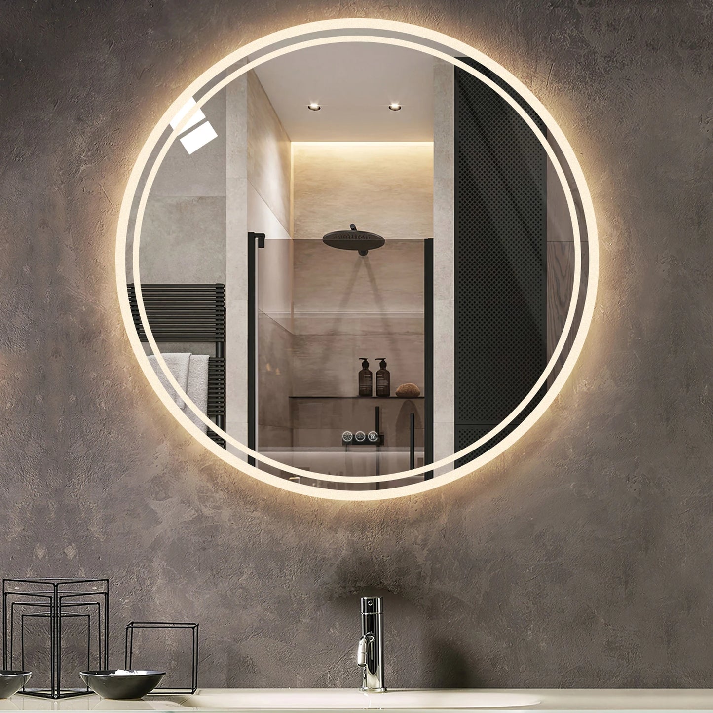 LED Round Anti - Fog Dimmable Bathroom Wall Mirror - Homevalley.co.uk