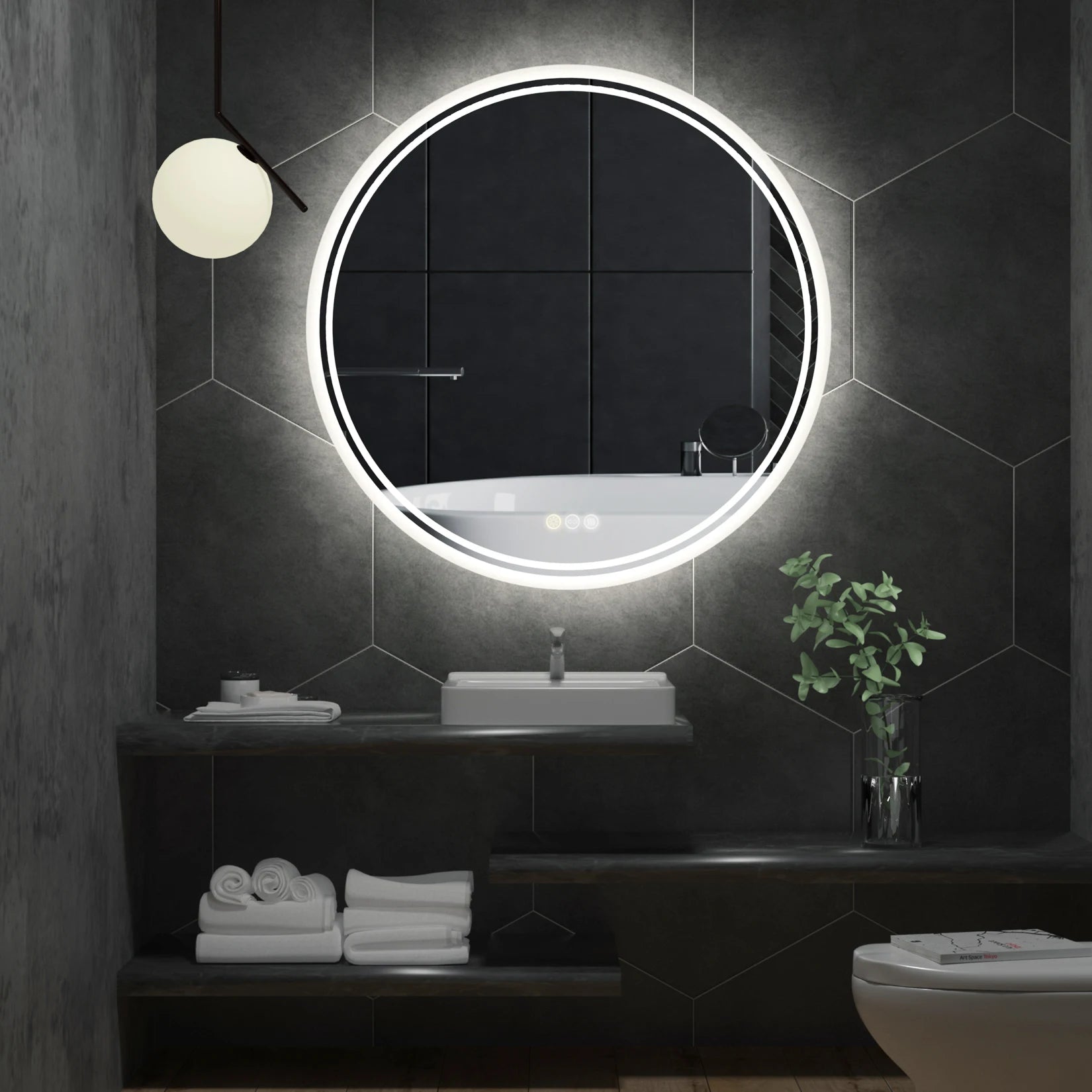 LED Round Anti - Fog Dimmable Bathroom Wall Mirror - Homevalley.co.uk