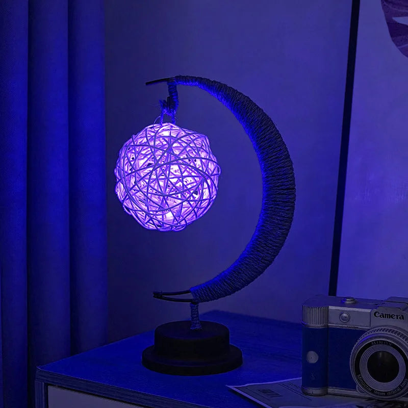 LED Star and Moon Round Rattan Table Lamp - Homevalley.co.uk