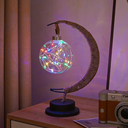 LED Star and Moon Round Rattan Table Lamp - Homevalley.co.uk