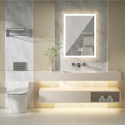 LUVODI Bathroom Mirror Cabinet with LED Light, Time Digital Display, Dimmable, Anti-fog, Touch Sensor and Paper Extraction Port - Homevalley.co.uk