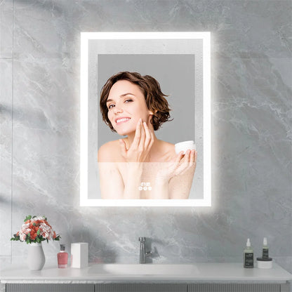 LUVODI Bathroom Mirror Cabinet with LED Light, Time Digital Display, Dimmable, Anti-fog, Touch Sensor and Paper Extraction Port - Homevalley.co.uk