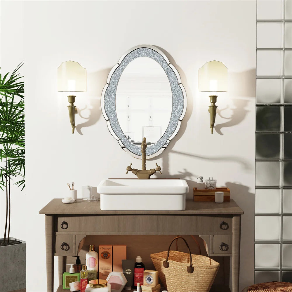 LUVODI Cloud-shape Crushed Diamonds Accent Decorative Wall Mirror - Homevalley.co.uk