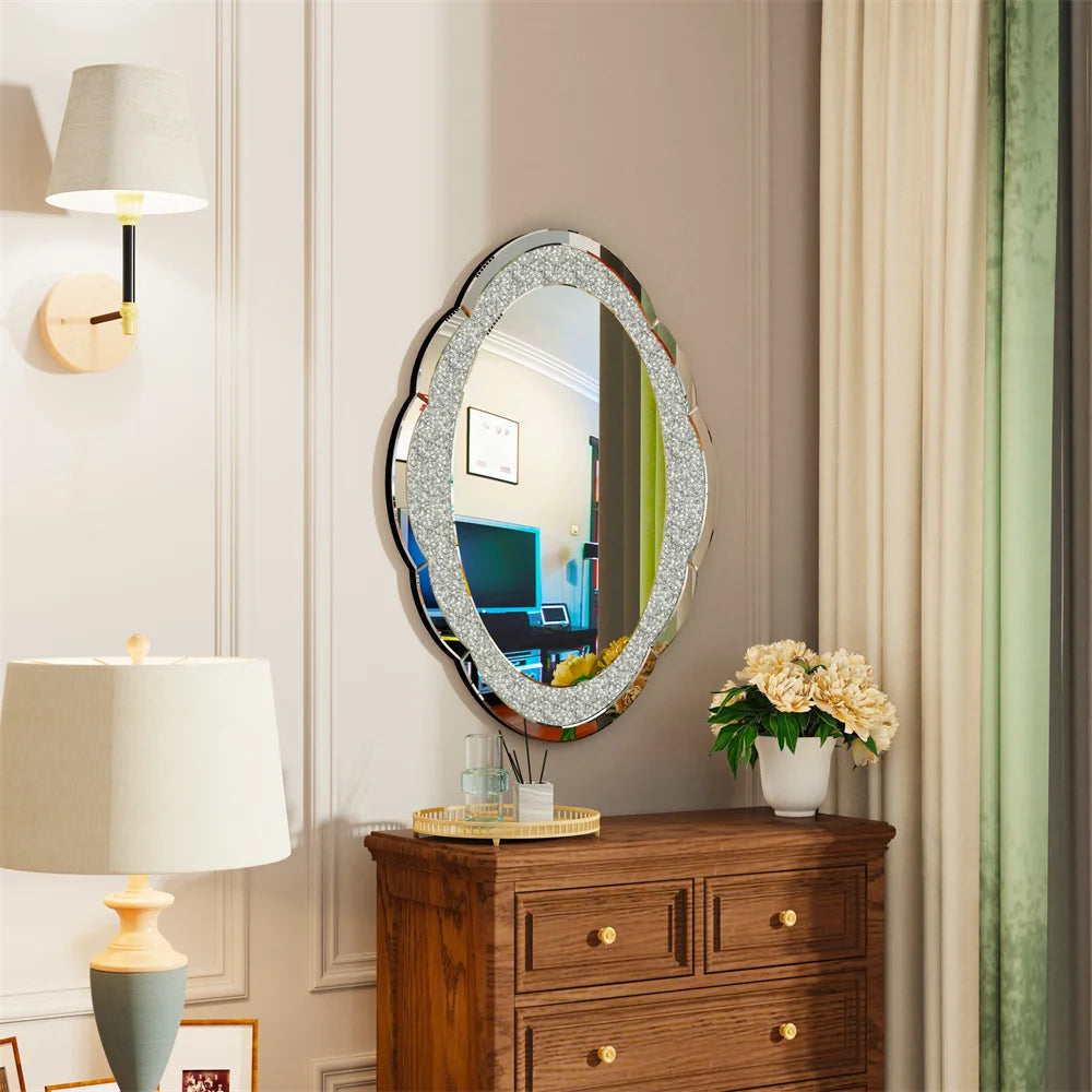 LUVODI Cloud-shape Crushed Diamonds Accent Decorative Wall Mirror - Homevalley.co.uk