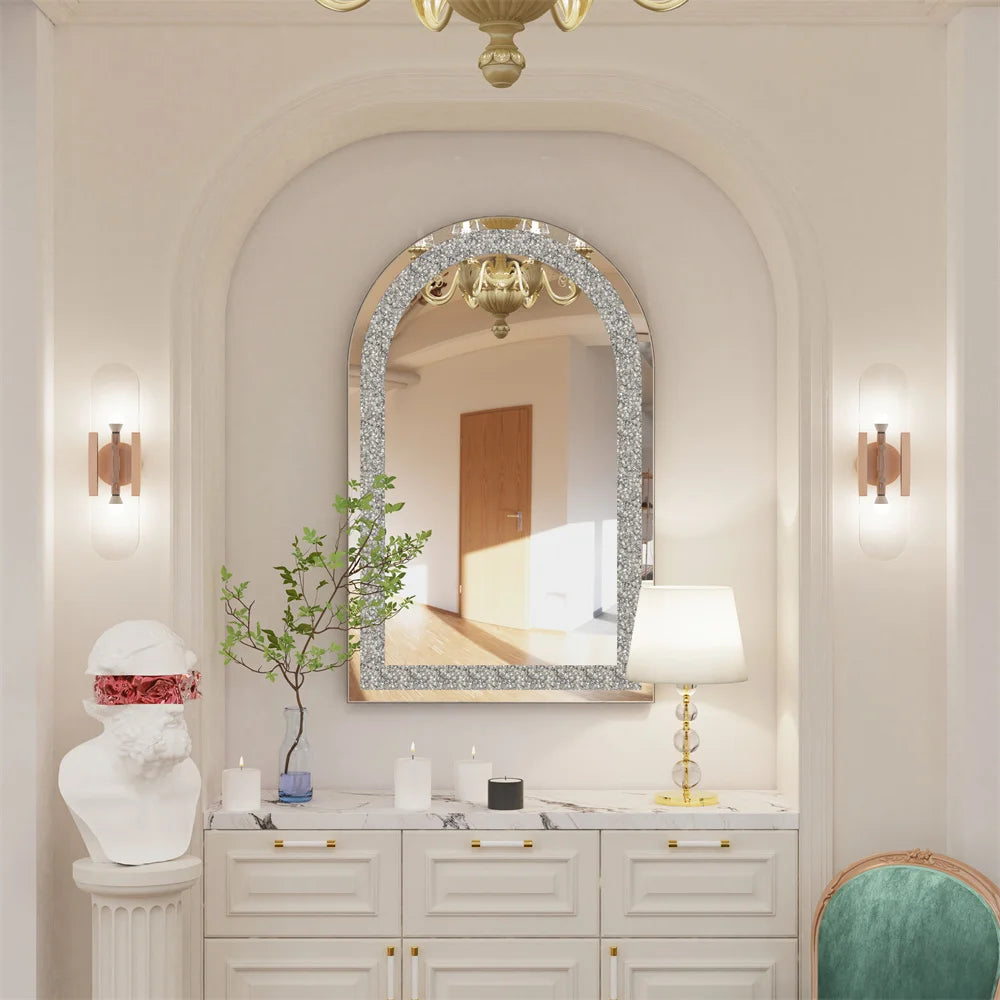 LUVODI Crushed Diamond Arch Wall Mirror - Homevalley.co.uk