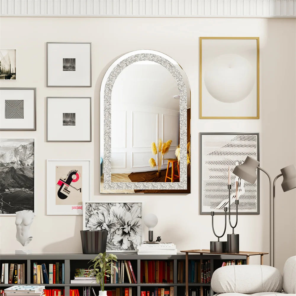 LUVODI Crushed Diamond Arch Wall Mirror - Homevalley.co.uk