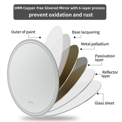 LUVODI Illuminated Round Mirror for Bathroom Touch Screen Dimmable Anti-fog - Homevalley.co.uk
