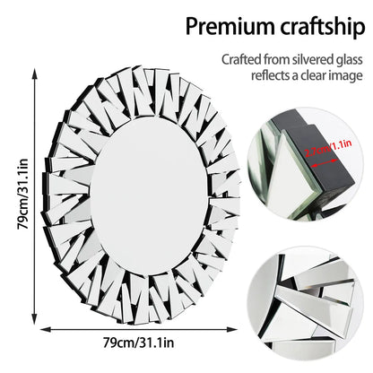 LUVODI Large Round Wall Decor Mirror with Silver Starburst Art Design - Homevalley.co.uk