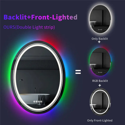 LUVODI Oval RGB HD Eco-friendly Bathroom Mirror with Dimmable LED Light, Anti-fog and Touch Screen - Homevalley.co.uk