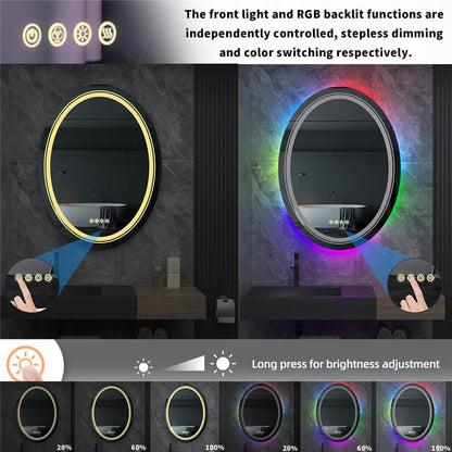 LUVODI Oval RGB HD Eco-friendly Bathroom Mirror with Dimmable LED Light, Anti-fog and Touch Screen - Homevalley.co.uk