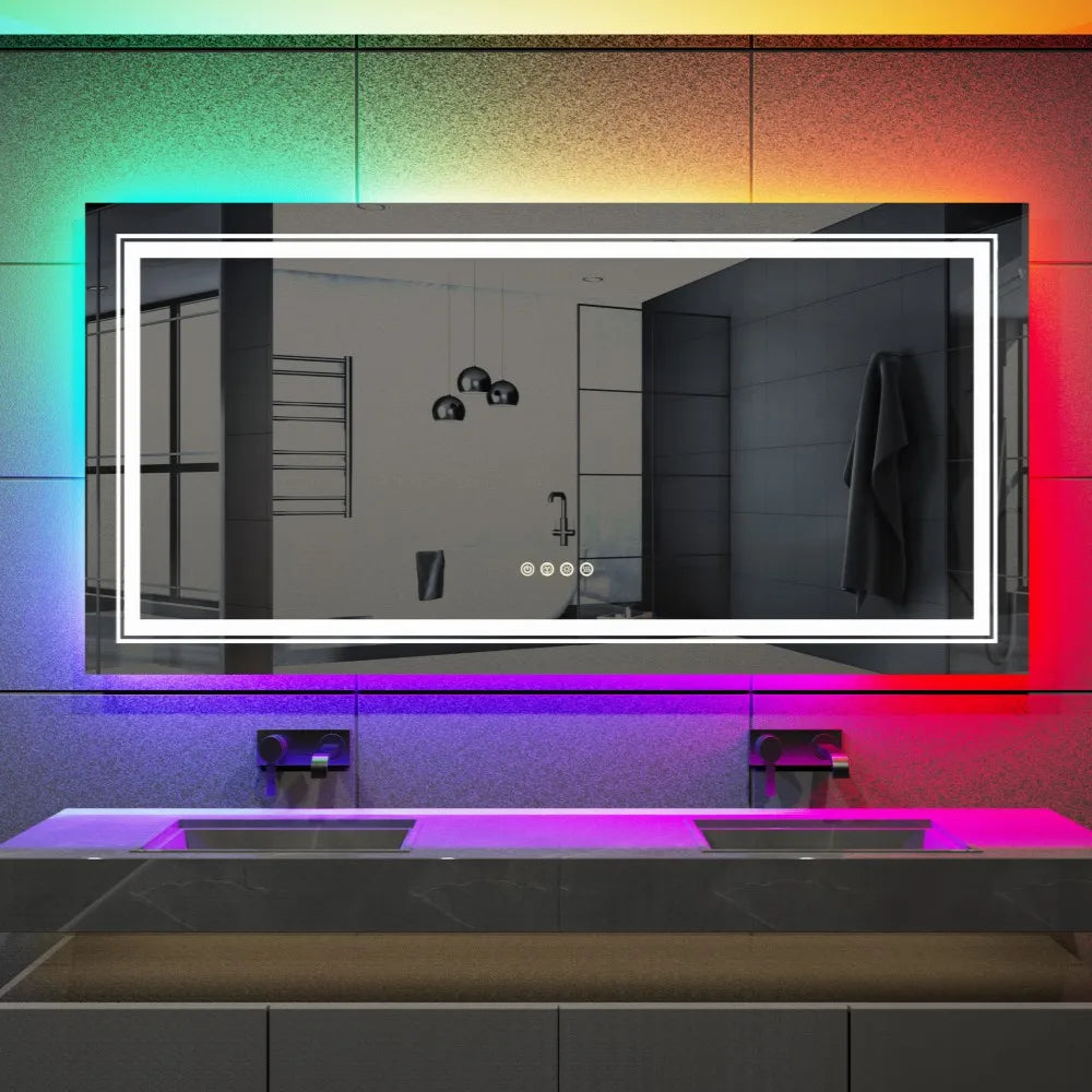 LUVODI Oversize RGB Wall Decorative Full-body Mirror Dimmable Defogging Bathroom Mirror with Touch Switch - Homevalley.co.uk