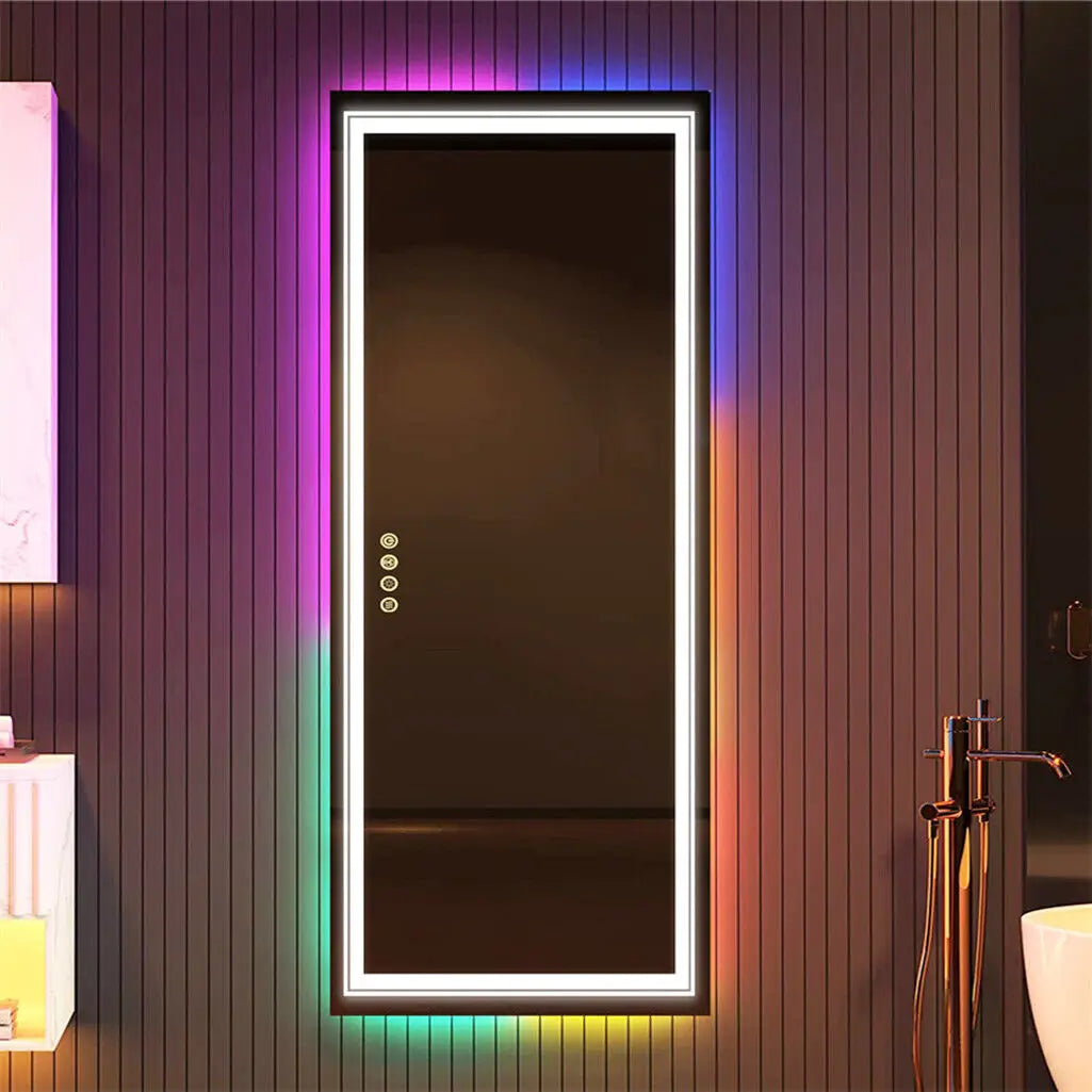 LUVODI Oversize RGB Wall Decorative Full-body Mirror Dimmable Defogging Bathroom Mirror with Touch Switch - Homevalley.co.uk