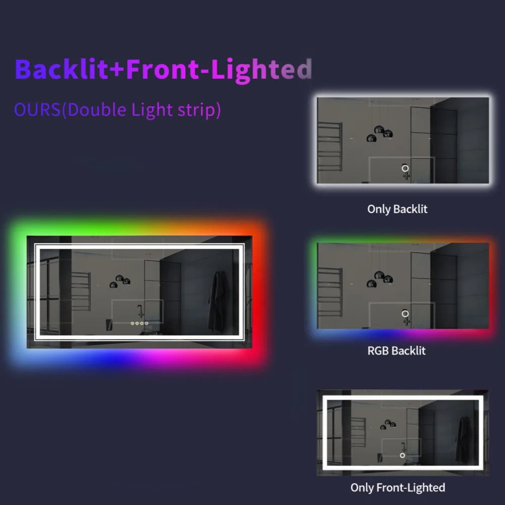 LUVODI Oversize RGB Wall Decorative Full-body Mirror Dimmable Defogging Bathroom Mirror with Touch Switch - Homevalley.co.uk