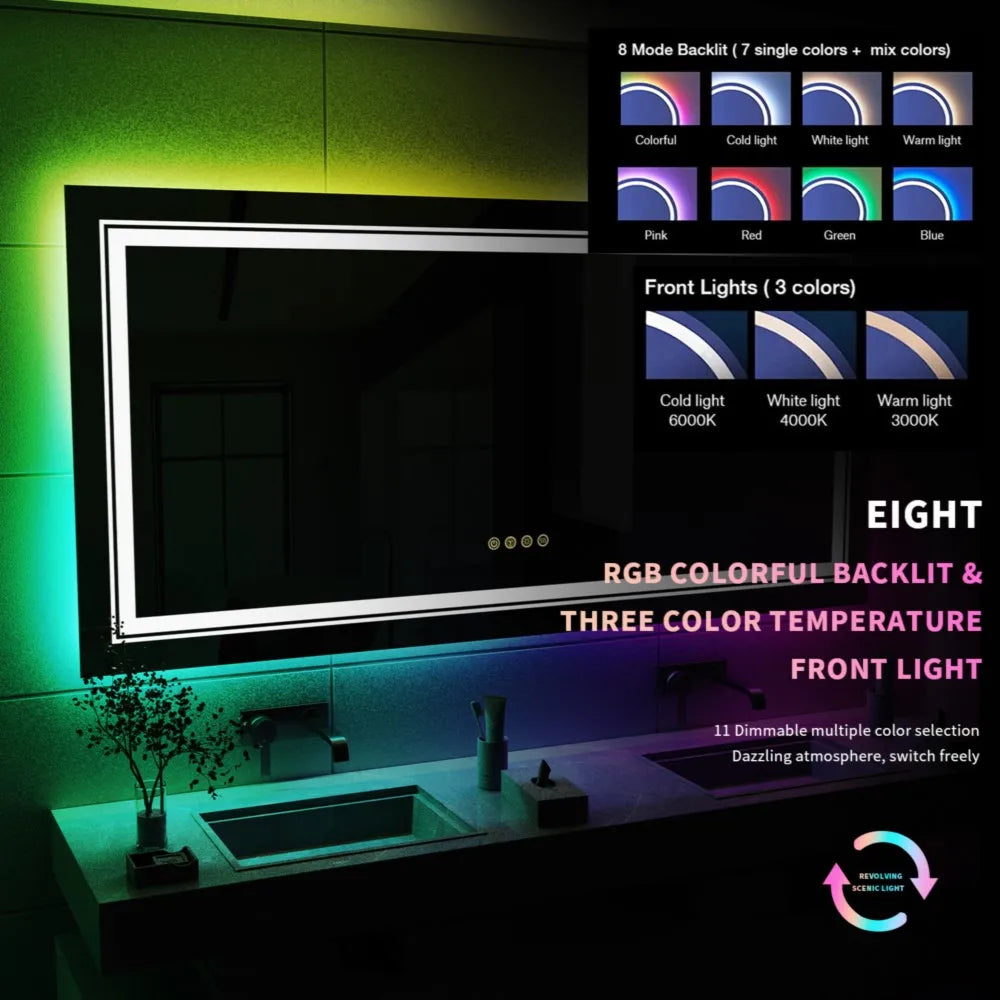 LUVODI Oversize RGB Wall Decorative Full-body Mirror Dimmable Defogging Bathroom Mirror with Touch Switch - Homevalley.co.uk