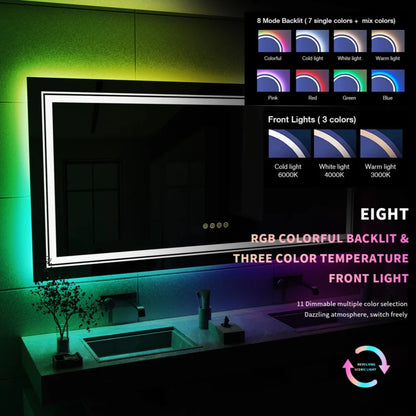 LUVODI Oversize RGB Wall Decorative Full-body Mirror Dimmable Defogging Bathroom Mirror with Touch Switch - Homevalley.co.uk