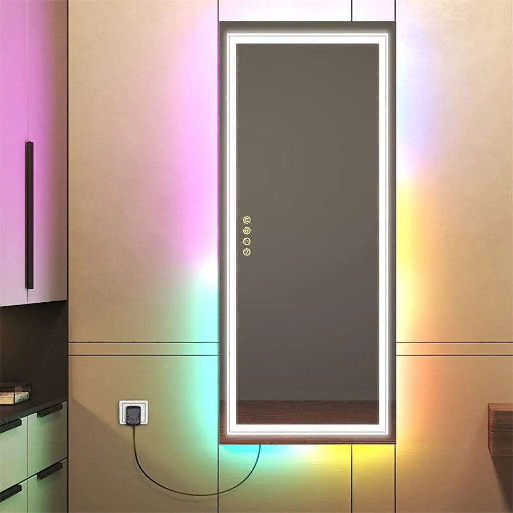 LUVODI Oversize RGB Wall Decorative Full-body Mirror Dimmable Defogging Bathroom Mirror with Touch Switch - Homevalley.co.uk