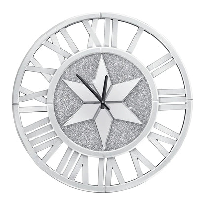 LUVODI Round Crush Diamond Mirror Round Wall Clock with Roman Numerals - Homevalley.co.uk