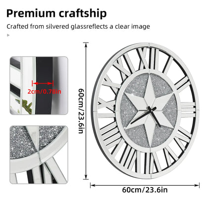 LUVODI Round Crush Diamond Mirror Round Wall Clock with Roman Numerals - Homevalley.co.uk