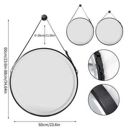 LUVODI Round LED Dimmable and Fog-less Bathroom Mirror with Black Gold Frame and Detachable Rope - Homevalley.co.uk
