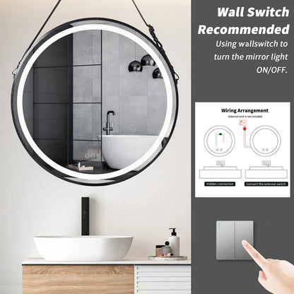 LUVODI Round LED Dimmable and Fog-less Bathroom Mirror with Black Gold Frame and Detachable Rope - Homevalley.co.uk