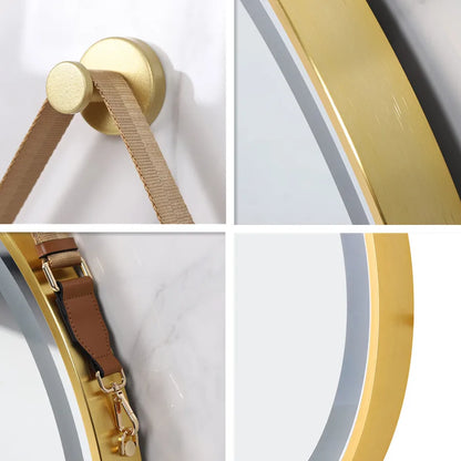 LUVODI Round LED Dimmable and Fog-less Bathroom Mirror with Black Gold Frame and Detachable Rope - Homevalley.co.uk