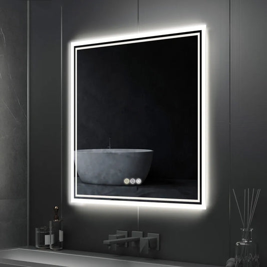 LUVODI Smart Backlit Square Bathroom Mirror with Dimmable LED Lights Anti-fog system - Homevalley.co.uk