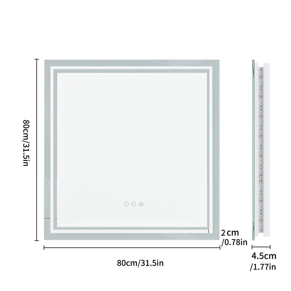 LUVODI Smart Backlit Square Bathroom Mirror with Dimmable LED Lights Anti-fog system - Homevalley.co.uk