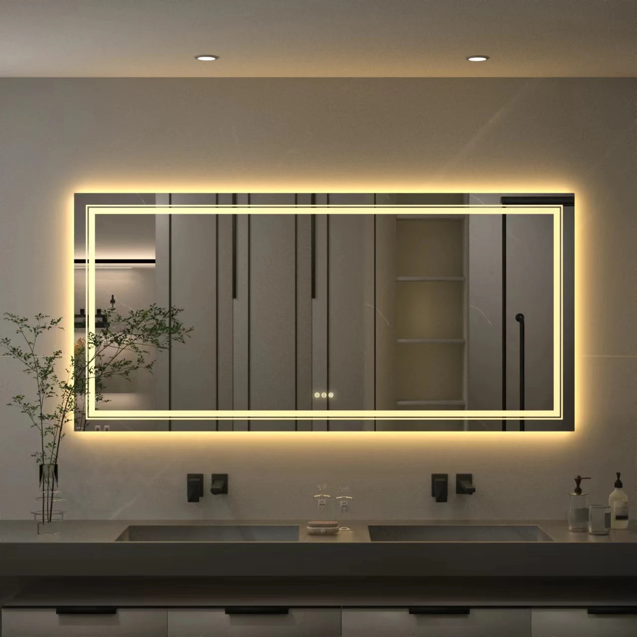 LUVODI Waterproof Double Sink LED Dimmable Defog Bathroom Mirror - Homevalley.co.uk