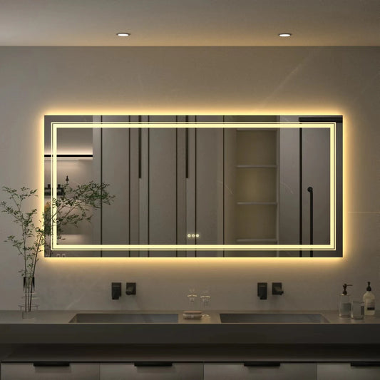 LUVODI Waterproof Double Sink LED Dimmable Defog Bathroom Mirror - Homevalley.co.uk