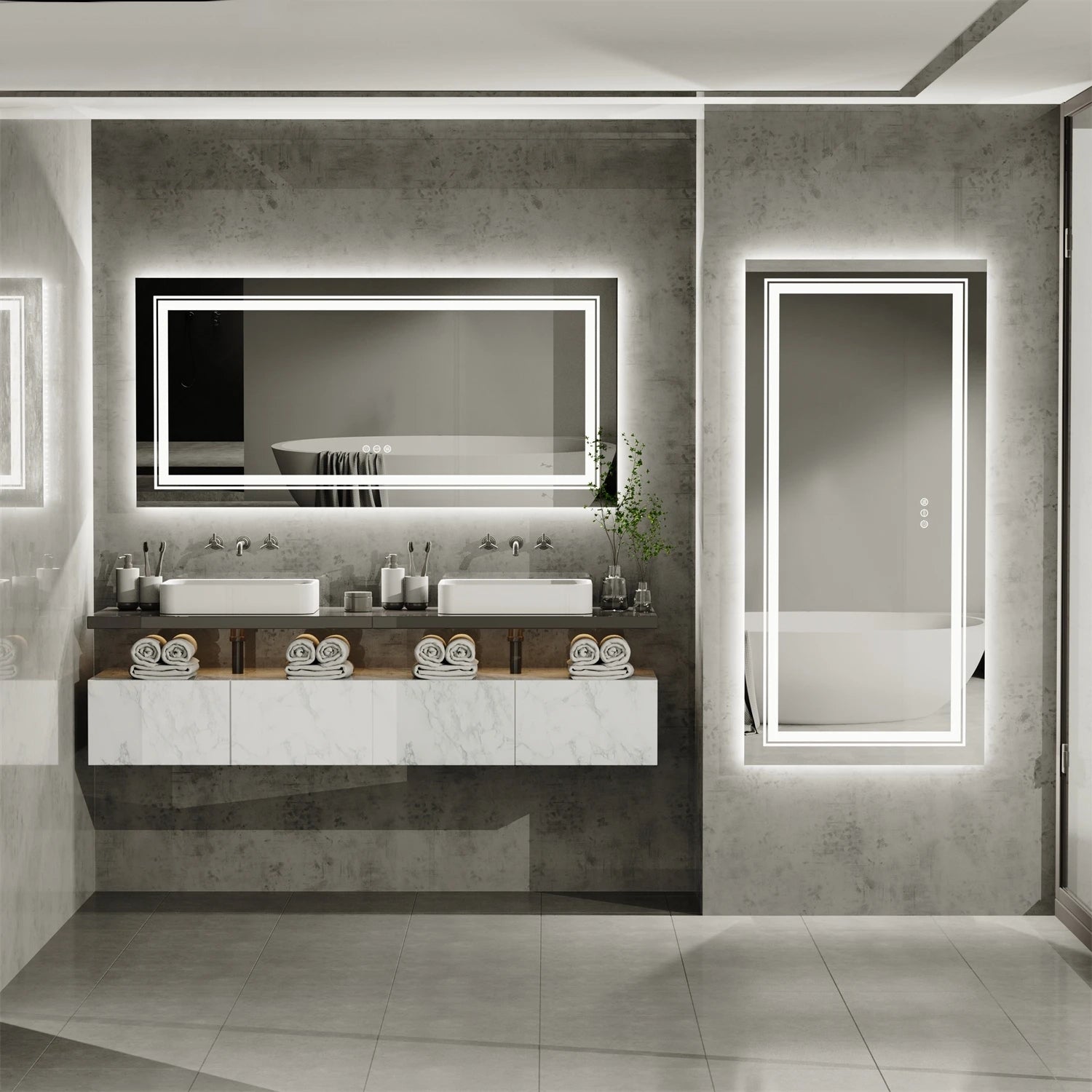 LUVODI Waterproof Double Sink LED Dimmable Defog Bathroom Mirror - Homevalley.co.uk