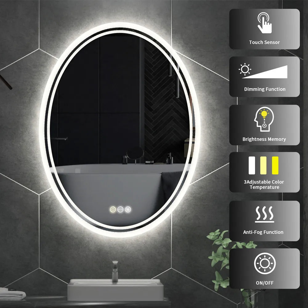 LUVODI Waterproof Frameless LED Backlit Mirror for Bathroom Dimmable Anti-fog Shaving Mirror - Homevalley.co.uk