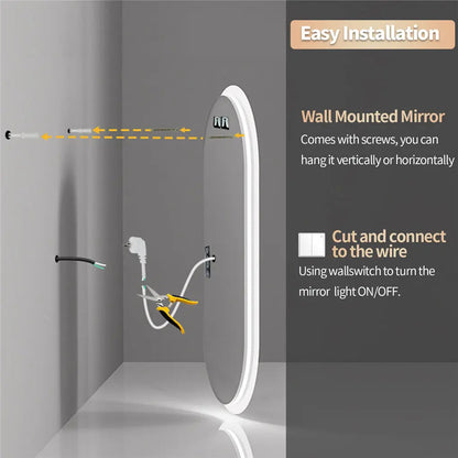 LUVODI Waterproof Illuminate LED Vanity Bathroom Mirror Frameless Touch Screen Backlit De-mist - Homevalley.co.uk