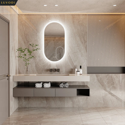 LUVODI Waterproof Illuminate LED Vanity Bathroom Mirror Frameless Touch Screen Backlit De-mist - Homevalley.co.uk