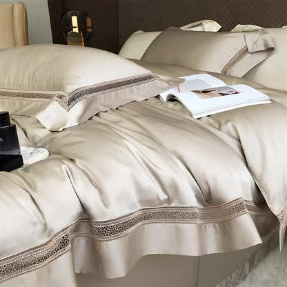 Luxury 1000TC Egyptian Cotton Duvet Cover Set with hollow out lace broad side - Homevalley.co.uk
