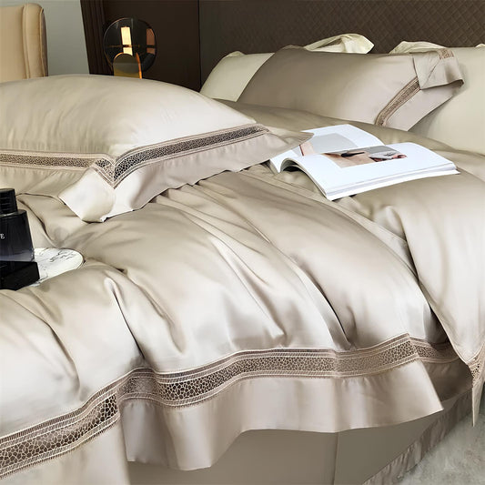 Luxury 1000TC Egyptian Cotton Duvet Cover Set with hollow out lace broad side - Homevalley.co.uk