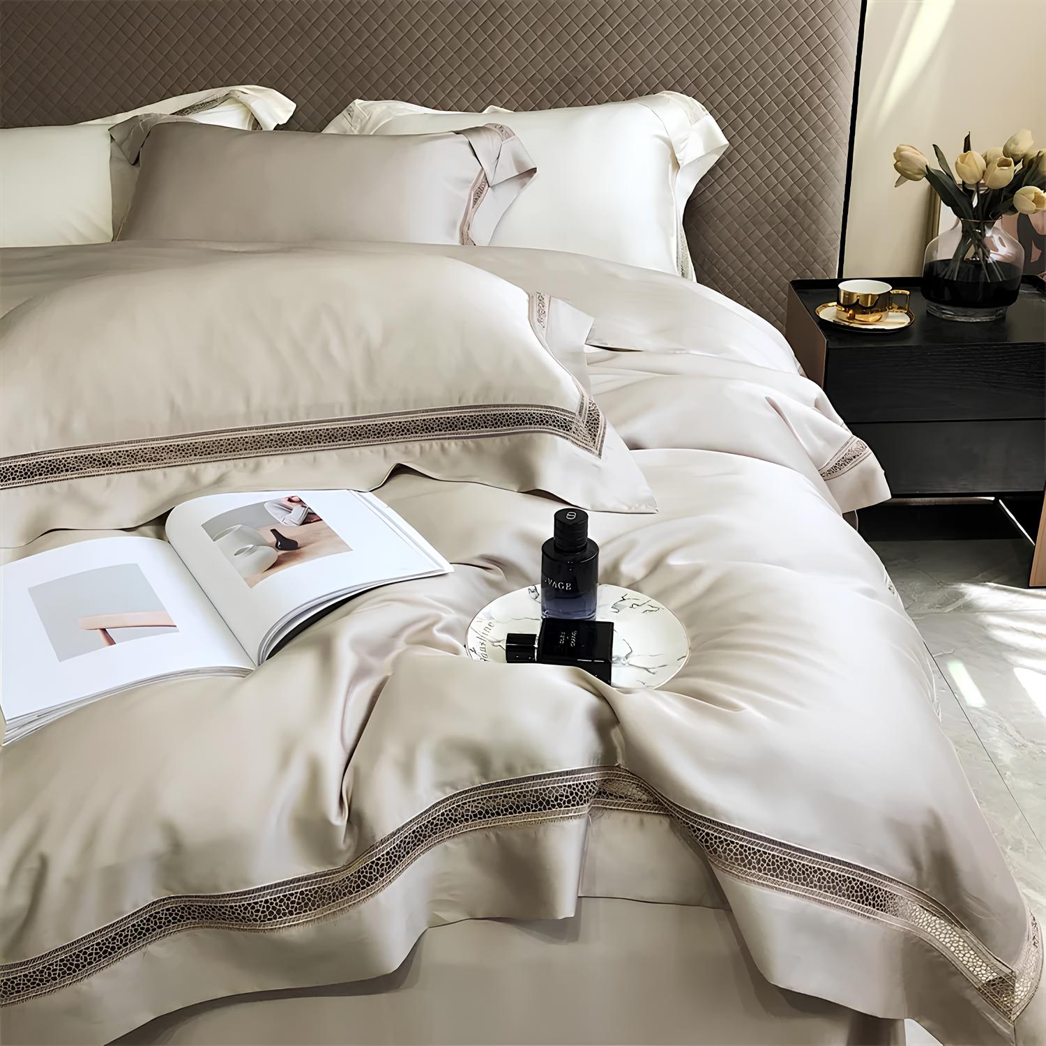 Luxury 1000TC Egyptian Cotton Duvet Cover Set with hollow out lace broad side - Homevalley.co.uk