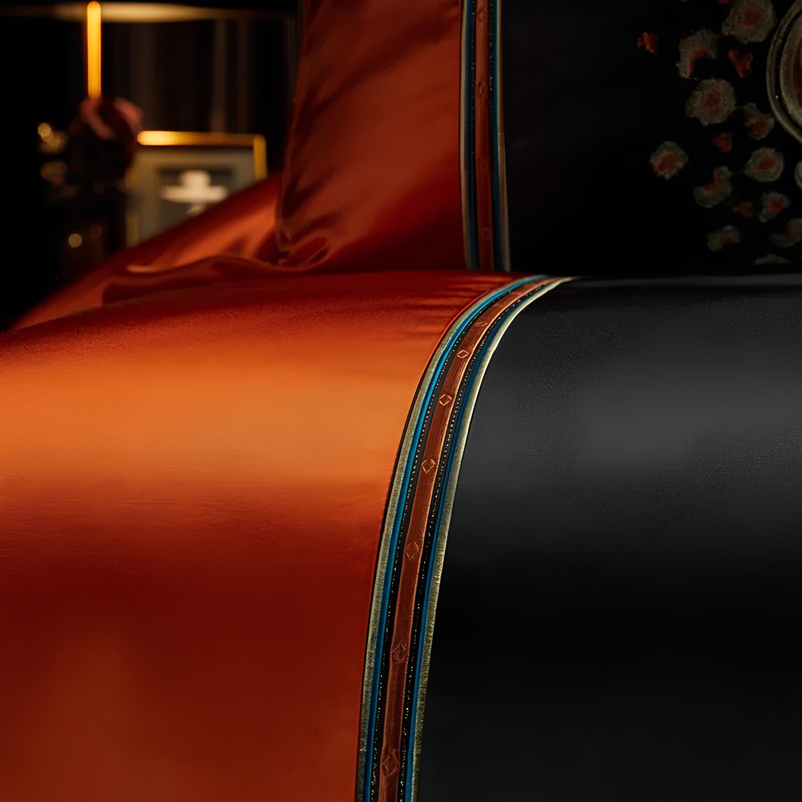 Luxury Black and Orange Satin and Egyptian Cotton Bedding Set - Homevalley.co.uk