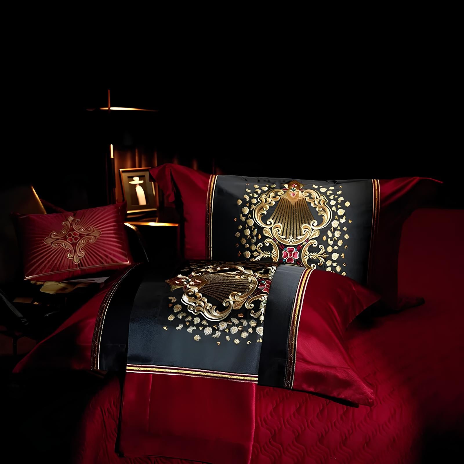Luxury Black and Red Satin and Egyptian Cotton Bedding Set - Homevalley.co.uk