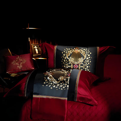 Luxury Black and Red Satin and Egyptian Cotton Bedding Set - Homevalley.co.uk